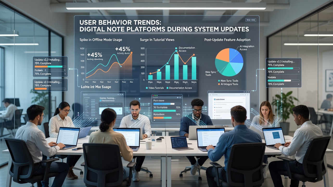 Analytics dashboard showing user engagement metrics shifting across note platform updates